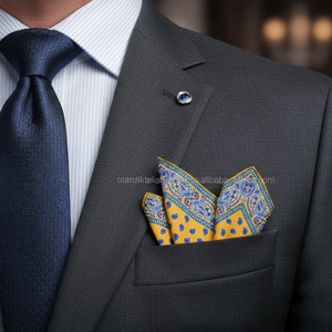 Pochette de costume personnalisée jaune et bleu foncé 30*30cm pour homme adulte - Product Image 3