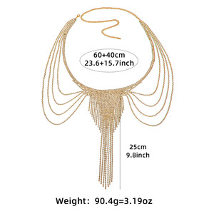 Chaîne de corps transfrontalière tendance, motif ailes d'ange, style européen et américain, richement ornée de diamants brillants et de pampilles - Product Image 2