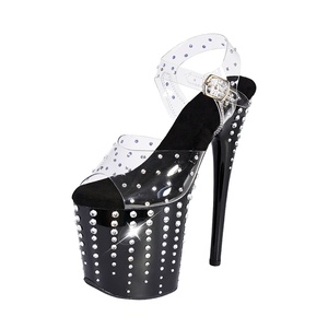 Tacones de aguja negros transparentes con diamantes y tiras, 20 cm, suela de goma, artículo popular de comercio electrónico internacional, envío rápido. - Product Image 1