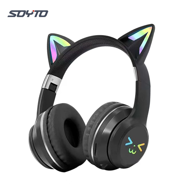 Soyto BT612 Cute Cat Ear LED Headphones BT 5.1 Foldable Wireless for Kids Girls OEM ODM Custom Logo Bulk Order Ready to Ship