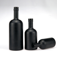 Bouteille en verre flint noir mat dépoli 375ml 500ml 700ml 750ml vide pour Vodka Spirit Whisky Gin Tequila Liqueur avec bouchon