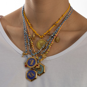 Handmade Đầy Màu Sắc Bông Sợi Dây Thừng Vòng Cổ Cross-Biên Giới Thiết Kế Ban Đầu Men Zodiac Cá Nhân Thép Không Gỉ Thời Trang Mặt Trăng - Product Image 2