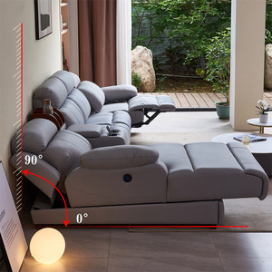 현대 최신 블랙 서클 Rekliner 소파 전기 미디어 가죽 소파 안락 의자 전원 더블 조정 가능한 충전기 안락 의자 세트 - Product Image 5