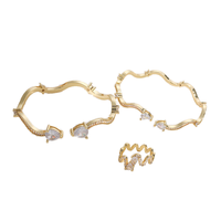 Bracelet chaîne à maillons ondulés en zircon plaqué or 18 carats, ensemble de bijoux en cuivre pour femme, réglable, cadeau de fête