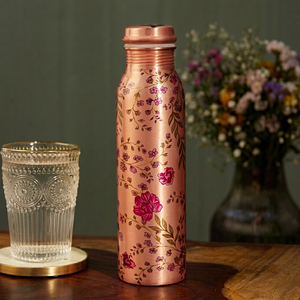 Botella de Agua de Cobre con Diseño Floral, Termo Portátil de Viaje - Product Image 1