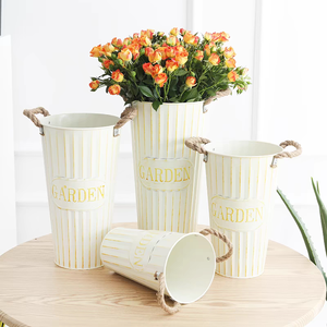 Jarrón de cubo de hierro grande Vintage creativo, despertar de flores frescas de agua profunda para el hogar o la tienda, tubo de flor de cubo de estaño - Product Image 2