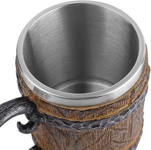 450ml लकड़ी संभाल स्टेनलेस स्टील बियर बियर कप के साथ तांकर्ड मग दोहरी दीवार चाय कॉफी पीने मग - Product Image 6