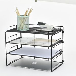 Metal Three Tier File Rack 36x24x27cm <b>Desk</b> Organizer Storage Basket Office Supplies Black Foldable Filing <b>Cabinet</b> - Product Image 3
