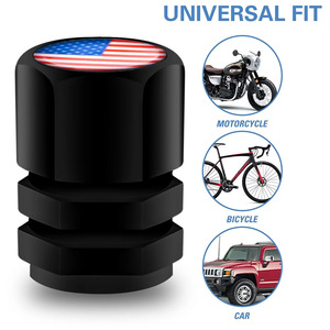 American Flag Valve <b>Cap</b> Black Aluminum Alloy Hexagonal Tire <b>Cap</b> For Car Bicycle Motorcycle - Product Image 2