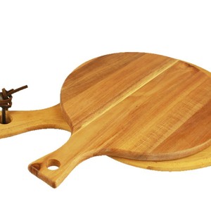Planche à découper en bois d'acacia ronde 38x28x1.5cm double face pour cuisine et pique-nique - Product Image 2
