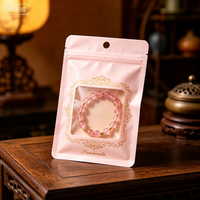 Sachets personnalisés en gros avec logo imprimé, roses, à fenêtre transparente, avec fermeture éclair, pour emballage plastique de bijoux et bracelets faits main
