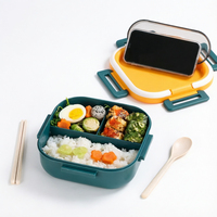 Boîte à lunch carrée portable pour étudiants et enfants, récipient alimentaire micro-ondable avec ensemble de couverts intégré, sans BPA, boîte à bento pour collations