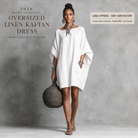Robe Courte Kaftan Col Bateau Marque Privée Manches Chauve-Souris Poches Latérales Profondes Texture Lin Texturé Fabrication OEM ODM