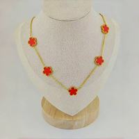 Kalung Rantai Bambu Bunga Plum Blossom Lima Daun Berlapis Emas 18k Berkualitas Tinggi dari Baja Tahan Karat Desain Unik