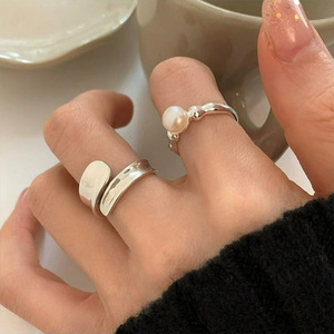 S925 Sterling Silver Geometric Pearl <b>Ring</b> For Women Adjustable Index Finger Everyday Wear Jewelry - Product Image 1