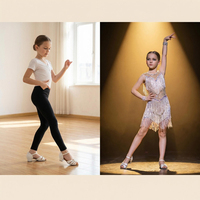 Chaussures de danse latine pour filles en cuir PU blanc avec logo personnalisé, talons bas, chaussures de danse de salon salsa pour enfants avec boucle à perles