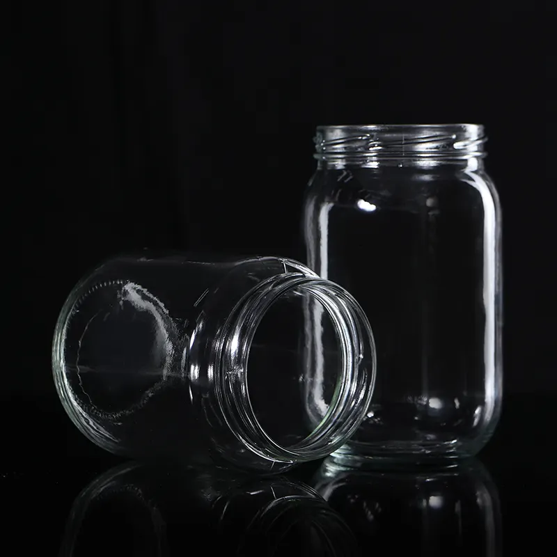 Vente chaude 730ml grand pot de miel alimentaire de stockage en verre transparent avec couvercle en métal