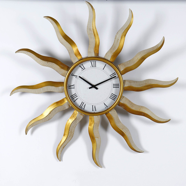 Clock Wall America Style Interior Large Sun Shape Wall Clock Home Decor