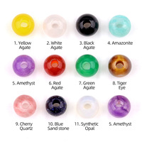 Perles en vrac DIY à grand trou de 6 mm et 2 mm, rondes, en Amazonite, Labradorite, Améthyste, Agate Noire, Blanche et Jaune, Accessoires