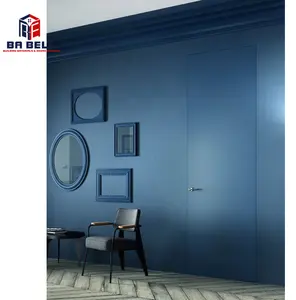 蓝色室内隐形门与墙壁摆动隐藏定制设计木制无框秘密门隐藏