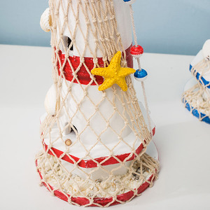 Faro de Estilo Mediterráneo de 40 cm, Rojo y Azul, Madera Maciza, Hecho a Mano, Decoración para el Hogar, Decoración para Sala de Estar - Product Image 1