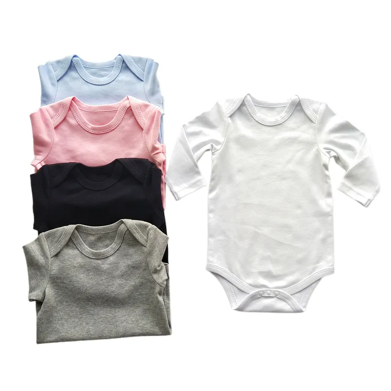 Özelleştirilmiş Onesie 100% pamuk özel baskılı bebek Bodysuits düz uzun kollu Romper özel tasarım bebek giysileri beyaz bebek kız