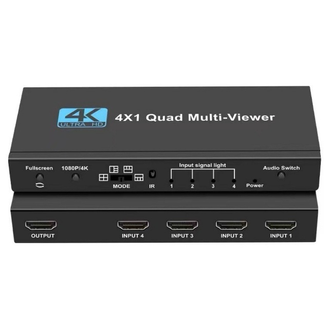 4K HDTV 4X1  Multi-Viewer Switcher Real Time Quad Screen Seamless for HD Switcher with Remote Audio & Video Accessory