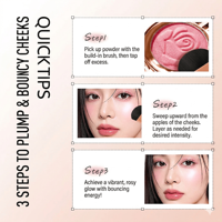 Set de Rubor Todo en Uno con Espejo y Brocha, Marca Privada, Vegano, Alta Pigmentación, Mineral, Oro Rosa, Compacto, Esculpido, Paleta de Rubores en Polvo Brillante