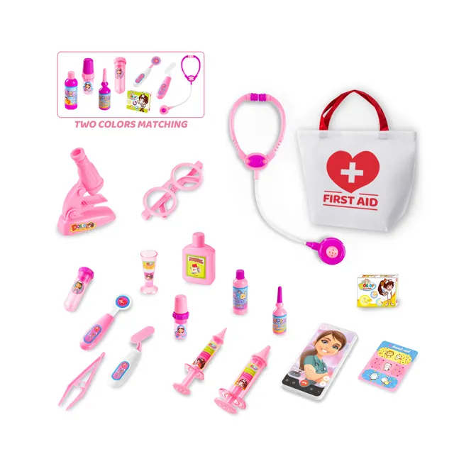 Eğitim tıbbi alet takımı çocuk ilk yardım çantası ile diş hekimi oyna Pretend pembe doktor kiti oyuncaklar çocuklar için kız erkek