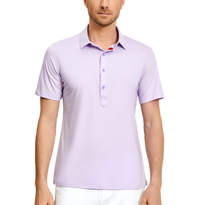 เสื้อโปโลผู้ชายลำลองสำหรับใส่ทำงาน ระบายอากาศได้ดี ผ้าถักย้อมสีพื้น ซับเหงื่อ แห้งไว แขนสั้น ผ้าฝ้าย 100% เหมาะสำหรับเล่นกอล์ฟ - Product Image 1
