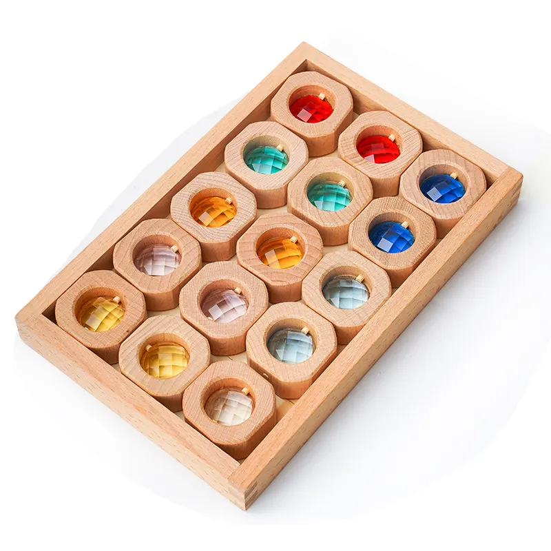 Gema acrílica translúcida de arcoíris, juguetes educativos de madera para padres e hijos de la primera infancia