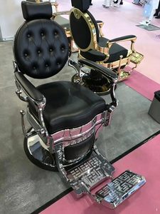 Fauteuil de barbier vintage avec dossier inclinable manuel, repose-pieds, revêtement en cuir PU capitonné, structure chromée robuste, pompe hydraulique - Product Image 2