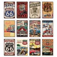 Nouvelle conception Plaque décorative vintage Route 66 en métal imprimé pour garage et bar