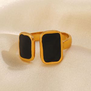 18K Gold Plated Stainless Steel Black White Drip Oil Square <b>Ring</b> Ladies' Trendy No Fade <b>Adjustable</b> <b>Rings</b> High Quality New - Product Image 4