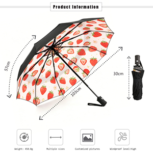 Strawberry Print Folding <b>Umbrella</b> 97cm Diameter <b>Windproof</b> auto Open Travel Sun Rain Protection Cute Design for Adults - Product Image 1