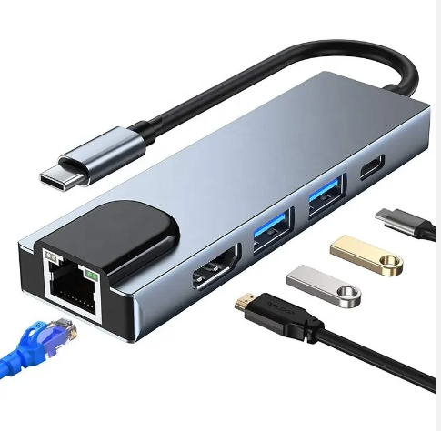 5 in 1 TYPE C LAN/3.0 USB C Hub High-Speed 4k 2 USB 3.0 Easy Access Accessory for Computer Epuipped Display Accessory in Stock