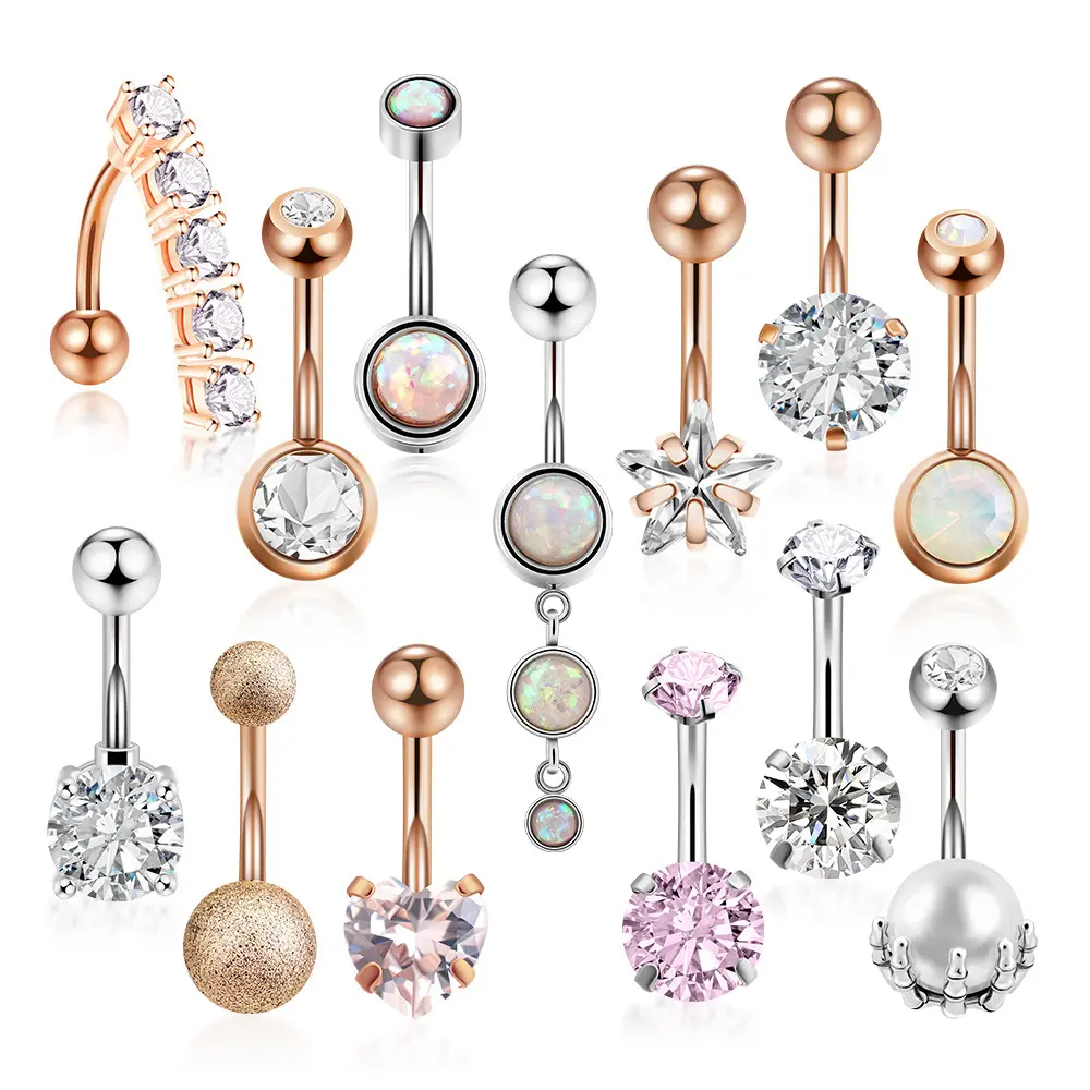 Custom Unique Display Zircon Stainless Steel Face Belt Button Navel Belly Rings Piercing Jewelry