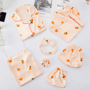 Bộ đồ ngủ lụa mềm in họa tiết sọc cao cấp 7 món năm 2025, thiết kế riêng, dành cho nữ - Product Image 3