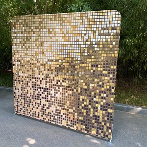 Tùy Chỉnh Vàng Sequin Tường Căng Thẳng Vải Cưới Quảng Trường Backdrop Đứng