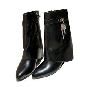 Bottes à talon compensé courtes/longues pour femmes, bottes de requin avec fermeture à boucle - Product Image 3