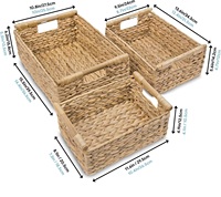 Ensemble de 3 paniers de rangement tressés à la main en jacinthe d'eau naturelle avec poignée en bois pour l'organisation écologique des articles ménagers