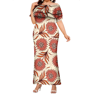 Abito Lungo Aderente con Design Tribale Polinesiano Hawaiano, Elegante Vestito da Donna con Volant e Spalle Scoperte, Taglie Forti, Abbigliamento delle Isole del Pacifico - Product Image 5