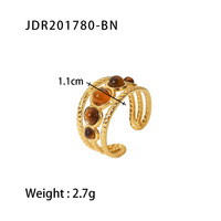 Bague en acier inoxydable plaqué or 18 carats avec pierres précieuses, design vintage et tendance, idéale pour mariage, fiançailles ou comme cadeau, inspiration médiévale.