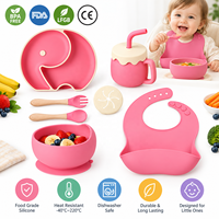 Ensemble de vaisselle pour bébé en silicone, design animal, assiette, bol, bavoir, tasse, cuillère, fourchette, vaisselle pour tout-petits, ensemble de repas réutilisable pour enfants, OEM B2B