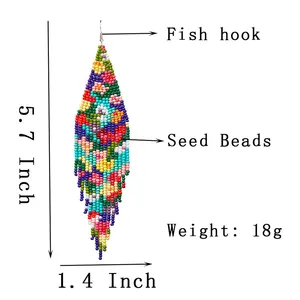 Large Native Bohemian Statement Beaded Fringe Drop Earrings Big Tribal Boho Seed Bead Chandelier Dangle Earrings For Women Girls