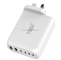 Tête de charge super rapide multi-ports GAN PD100W la plus vendue, 196W 4C2A pour ordinateurs portables et téléphones