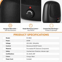 Mini-chauffage portable, chauffage de bureau personnel, petit chauffage compact pour petits espaces, 600W, résistant à la surchauffe, résistant au feu, CE ROHS ERP, maison, bureau