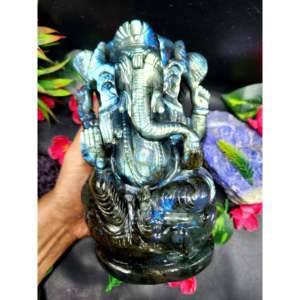 Statue de Lord Ganesh en labradorite pour l'harmonie spirituelle et l'élégance artistique - Figurine en cristaux et pierres précieuses - 8 pouces - Product Image 1