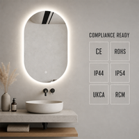 Miroir de salle de bain LED ovale sans cadre avec éclairage arrière doux, commande tactile, miroir mural OEM ODM pour villa, hôtel, achat en gros