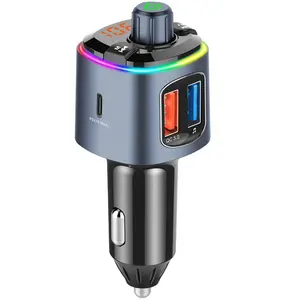 Colorful Light Mp3 Hifi bass Audio Music Handsfree Call Bluetooth Adapter Type-C FM Transmitter QC3.0 PD20W Charger